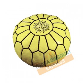 Pouf en cuir jaune avec arabesques noirs