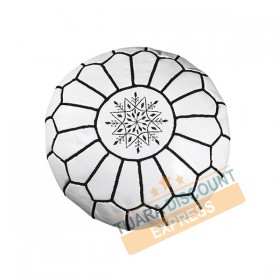 White leather pouf with black arabesques