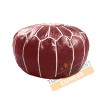 Pouf en cuir rouge foncé avec arabesques blancs