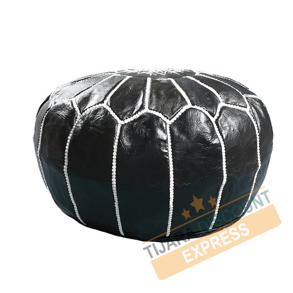 Black leather pouf with white arabesques
