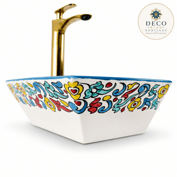 Rectangular zellige washbasin